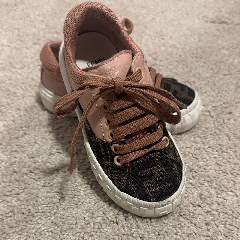 Authentic Kids Fendi Pink and Brown Logo Sneakers